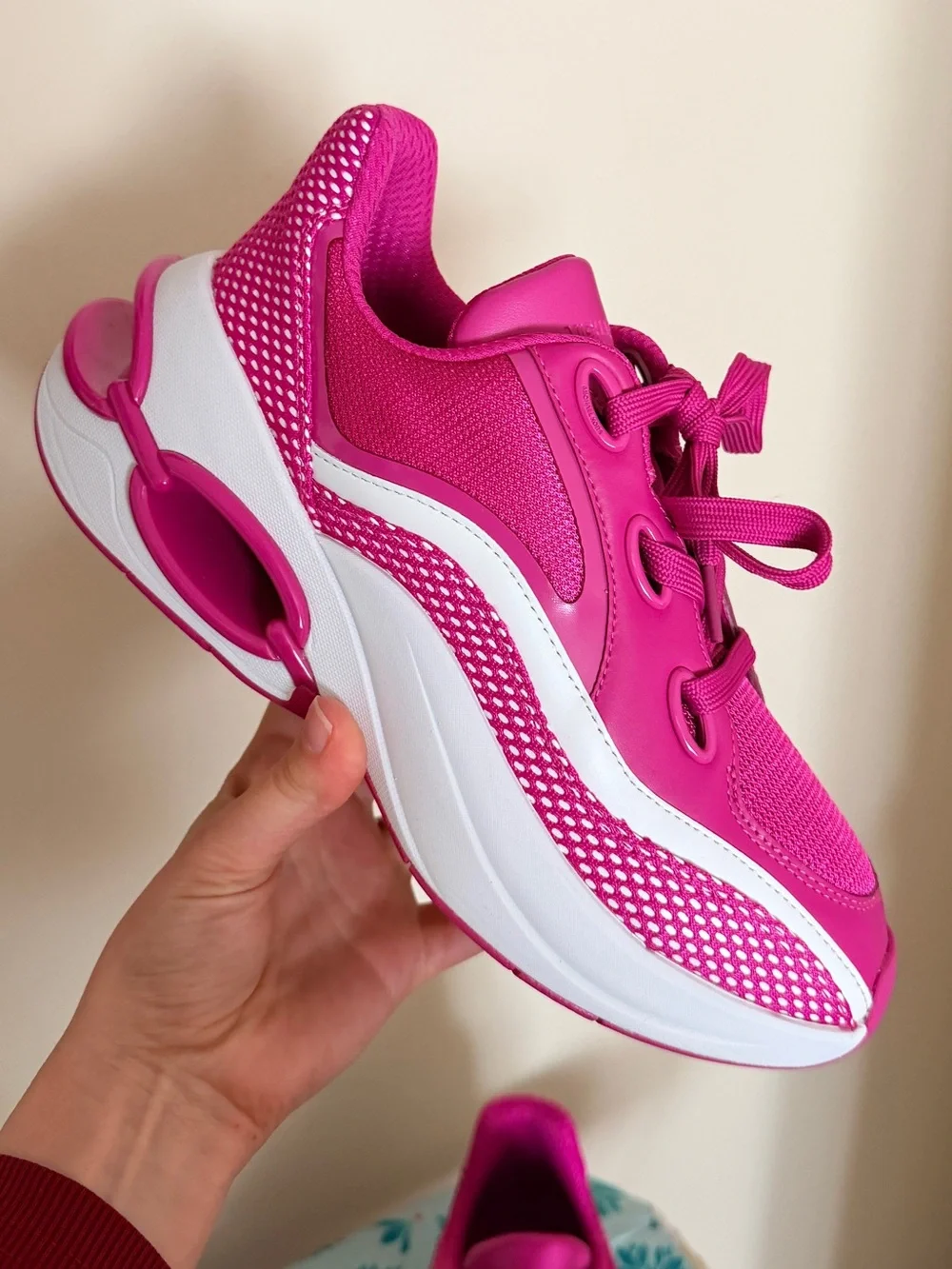 Michael Kors Girls' Bright Fuchsia Sneakers with White Accents